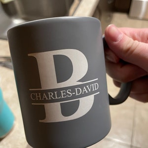 Personalised Initial & Name Grey Satin Mug Laser Engraved Gifts Ideas Presents For Mum Dad Birthday Christmas Mothers Fathers Day - Gift shop near me