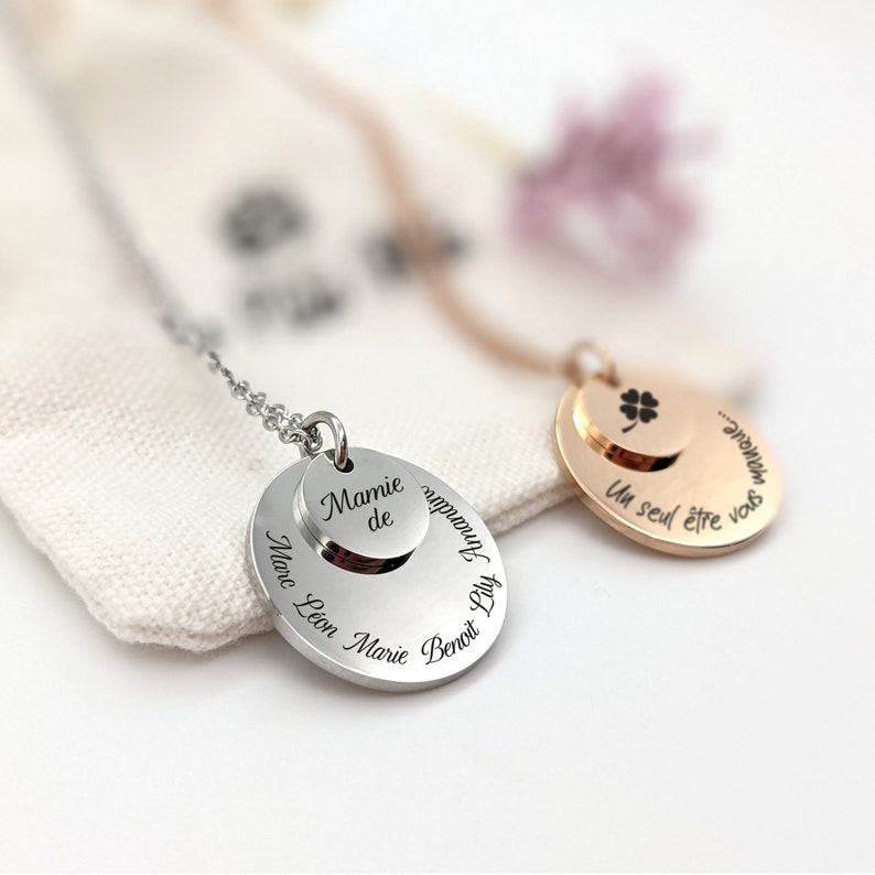 Personalized double medal necklace with engraving of your choice, Mom Necklace, Grandma, Birth Gift, Mom Jewelry, Personalized Christmas Gift