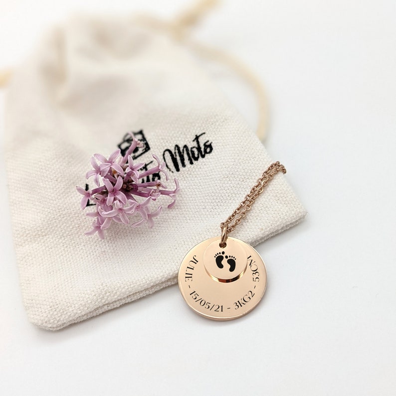 Personalized double medal necklace with engraving of your choice, Mom Necklace, Grandma, Birth Gift, Mom Jewelry, Personalized Christmas Gift