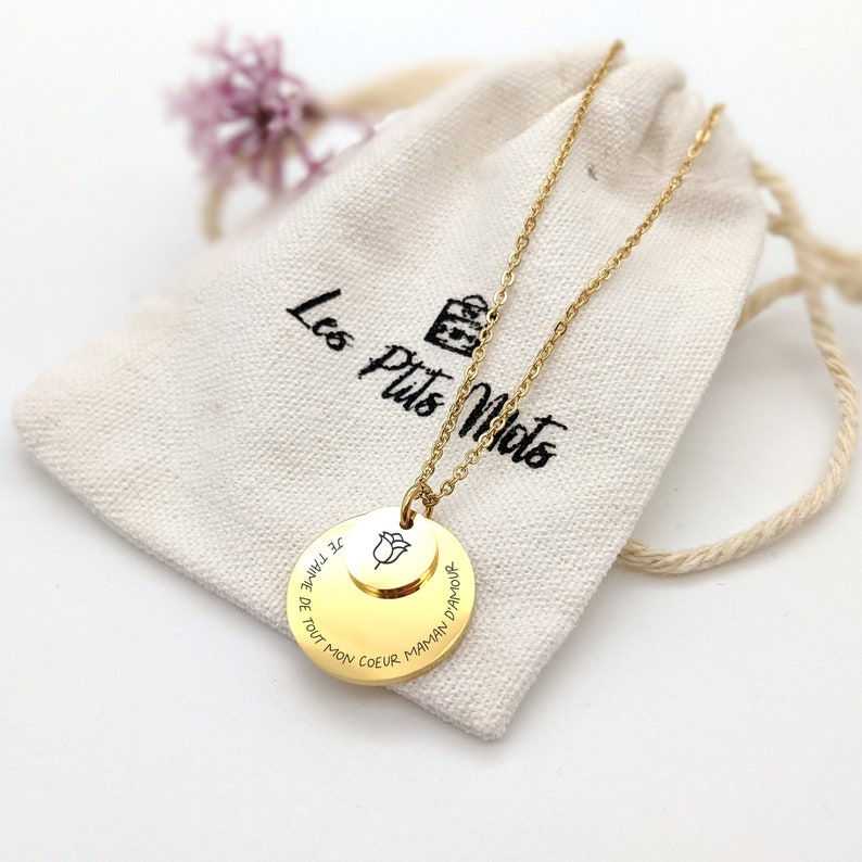 Personalized double medal necklace with engraving of your choice, Mom Necklace, Grandma, Birth Gift, Mom Jewelry, Personalized Christmas Gift