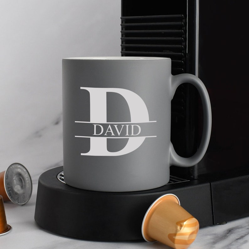 Personalised Initial & Name Grey Satin Mug Laser Engraved Gifts Ideas Presents For Mum Dad Birthday Christmas Mothers Fathers Day - Gift shop near me