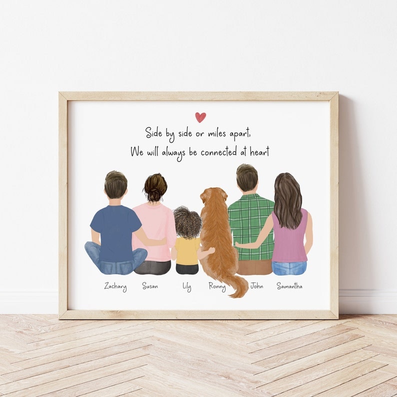 Personalized Framed Family and pets Wall Art, Family portrait gift, Mother's day gift idea, Mom gift from daughter, family Birthday gift