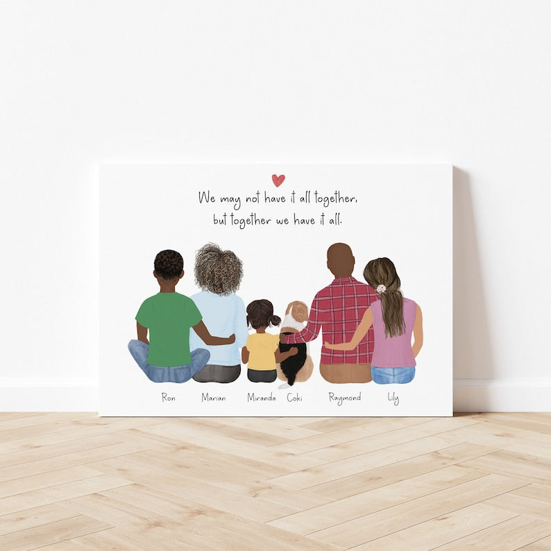 Personalized Framed Family and pets Wall Art, Family portrait gift, Mother's day gift idea, Mom gift from daughter, family Birthday gift