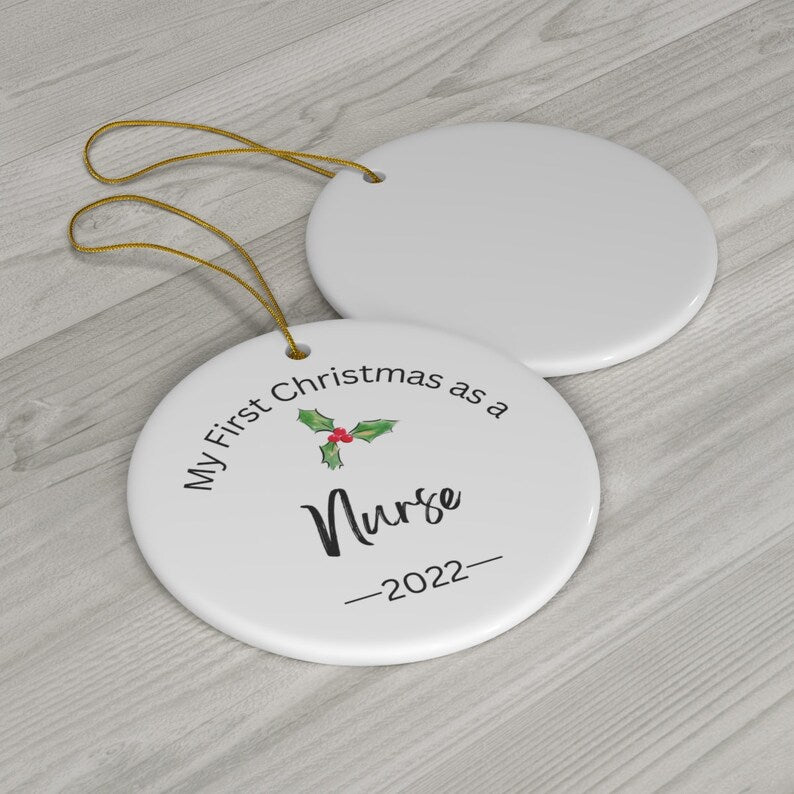 Nurses First Christmas Ornament (v.2) | Holiday | Christmas | Ornament | Gift | Watercolor | Nurse Graduation Gift