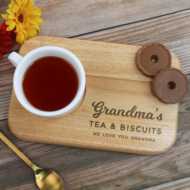 Grandad's Tea & Biscuit Board, Engraved Wood Treat Tray, Personalised Father's Day Gift for Dad, Grandad, Grandpa, Birthday Gifts for Him