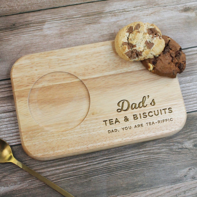 Grandad's Tea & Biscuit Board, Engraved Wood Treat Tray, Personalised Father's Day Gift for Dad, Grandad, Grandpa, Birthday Gifts for Him