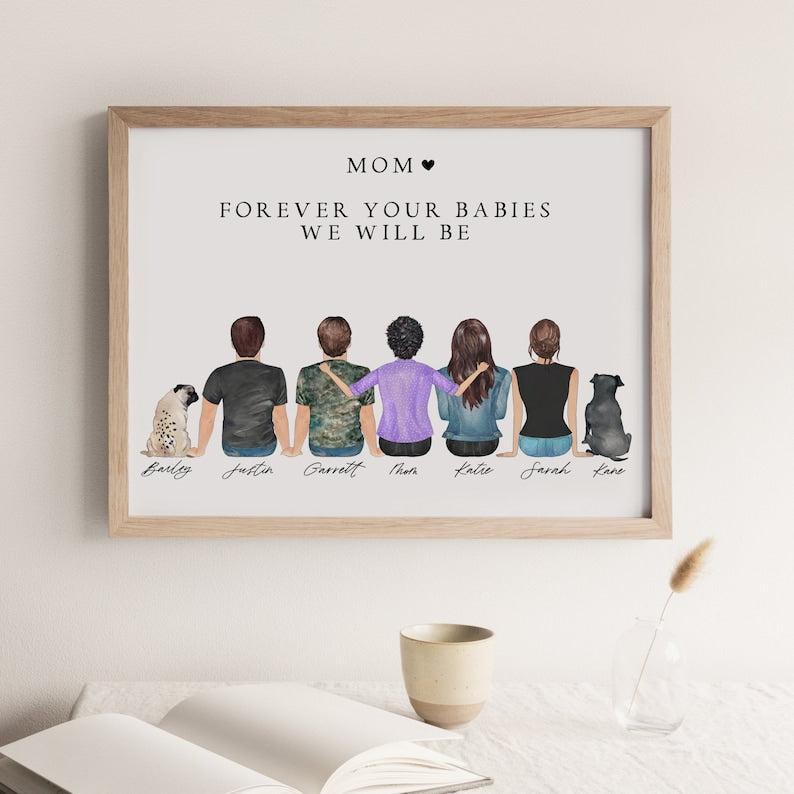 Personalized Wall Art, Mom Gift From Daughter, Custom Mother Son Print, Mom Birthday Gift, Family Portrait, Mothers Day Gift for Mom, Prints