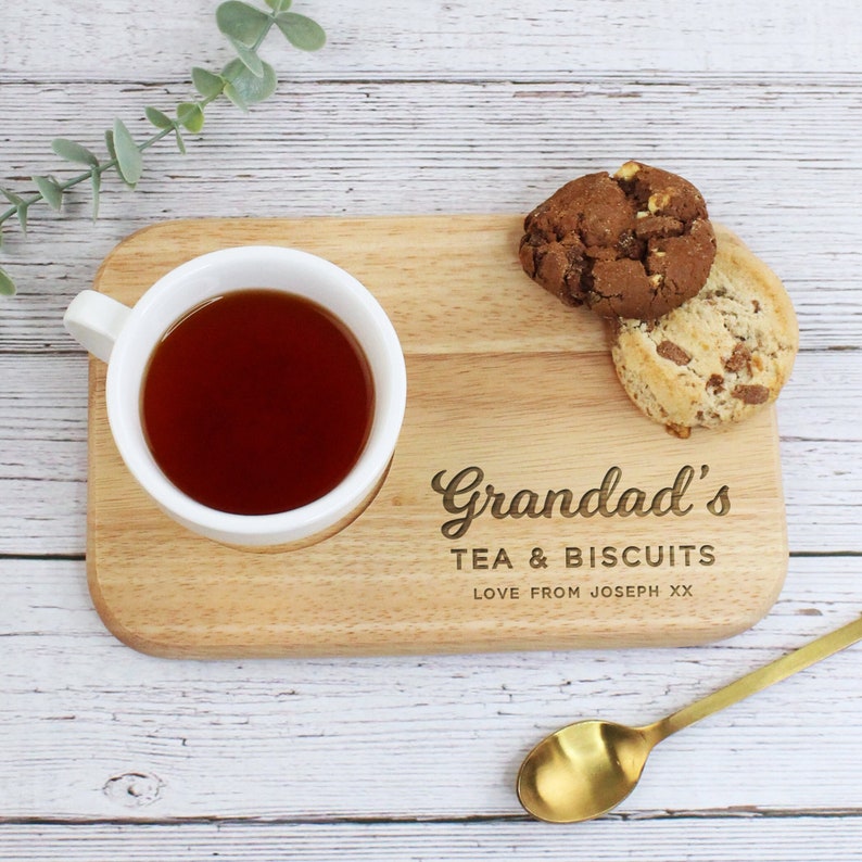 Grandad's Tea & Biscuit Board, Engraved Wood Treat Tray, Personalised Father's Day Gift for Dad, Grandad, Grandpa, Birthday Gifts for Him