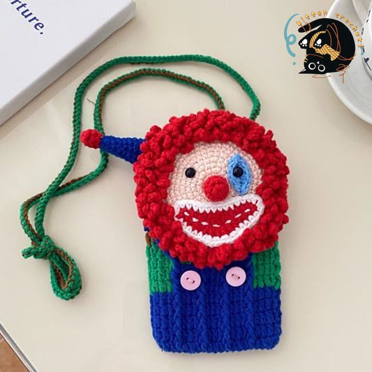 Handmade Crochet clown mobile phone bag,coin purse,crochet purse crossbody bags,finished product,clown purse, Valentine's Day clown bag gift