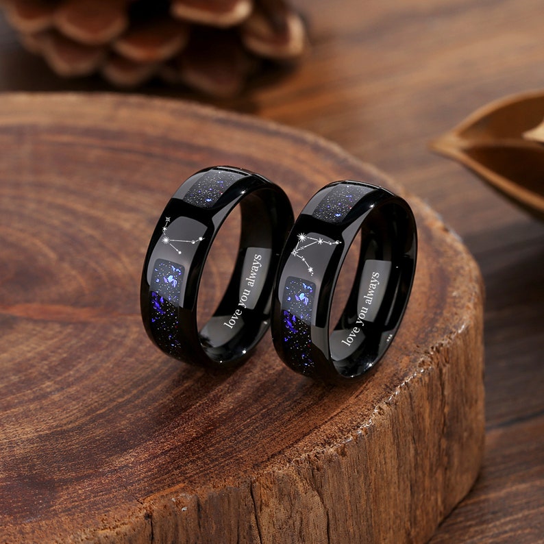 Galaxy Couple Ring Set, Constellation Rings, Orion Nebula Wedding Matching Promise Rings for Women, 2pc Black Gold Filled Engagement Ring - Gift shop near me