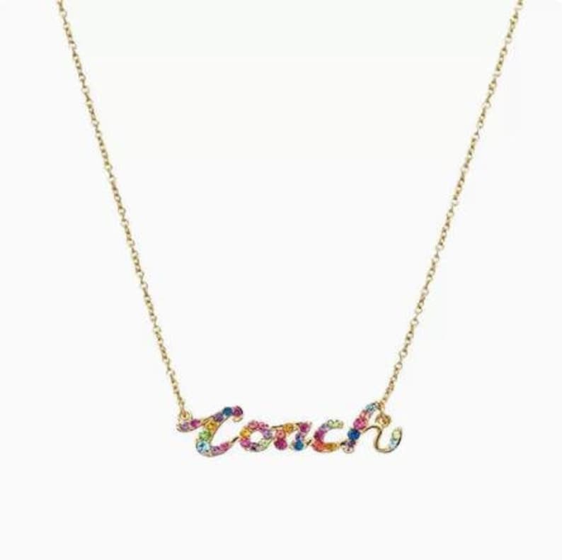 Coach Signature Script Necklace In Multicolour With Dust Bag