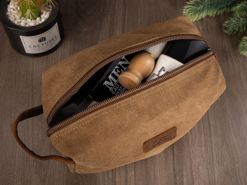 Custom Mens Toiletry Bag,Personalized Canvas Travel Bag,Travel Toiletry Bag,Men's Dopp Kit,Engraved Dopp Bag,Christmas Gifts for him