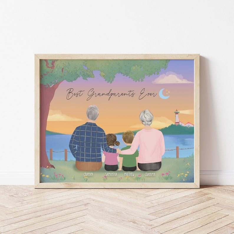 Personalized Framed Wall Art with grandparents, birthday gift for grandma, Gift idea for her from family, Grandparents and grand kids idea