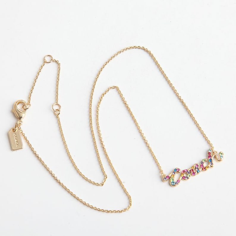 Coach Signature Script Necklace In Multicolour With Dust Bag