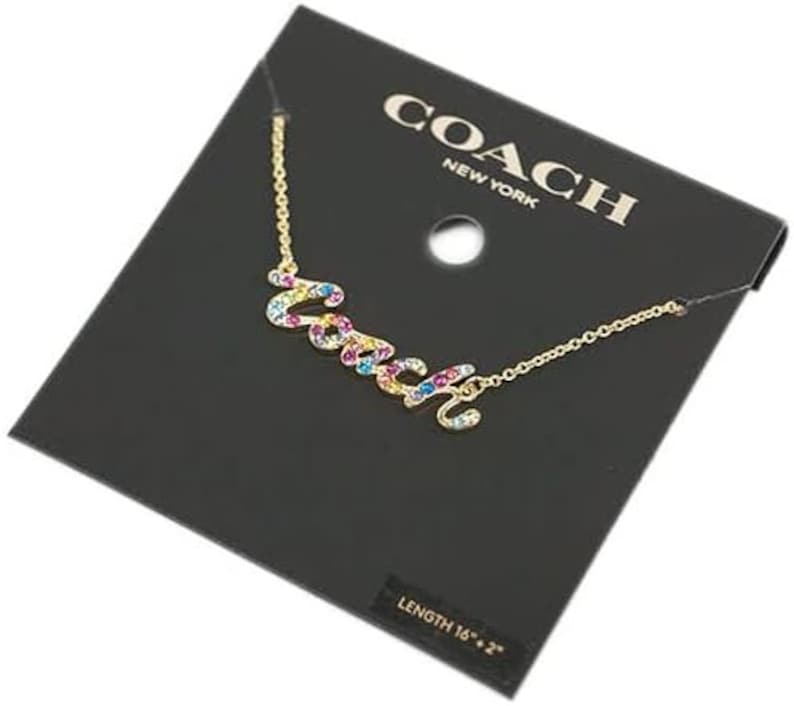 Coach Signature Script Necklace In Multicolour With Dust Bag