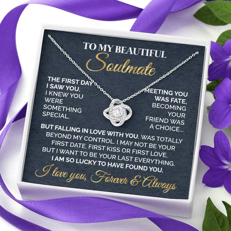 To My Beautiful Soulmate Necklace, Soulmate Gift for Her, Wife Girlfriend Gift, Anniversary Gift for Her, Girlfriend Birthday Gift