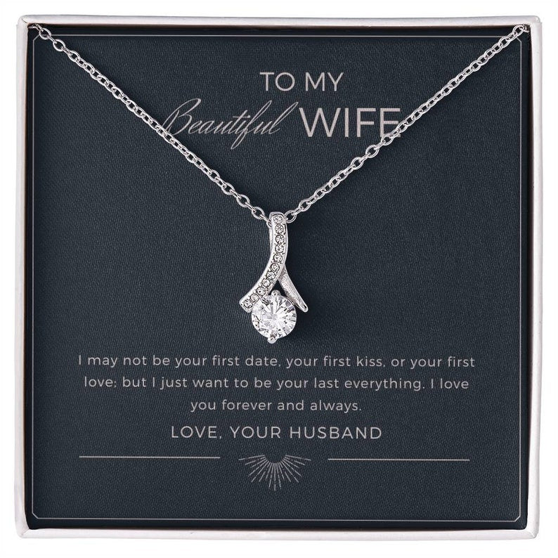 To My Beautiful Wife Gold Pendant Necklace, Romantic Gift for Wife, Anniversary Necklace, Birthday Gift for Wife- Gift shop near me - Goods of Gift