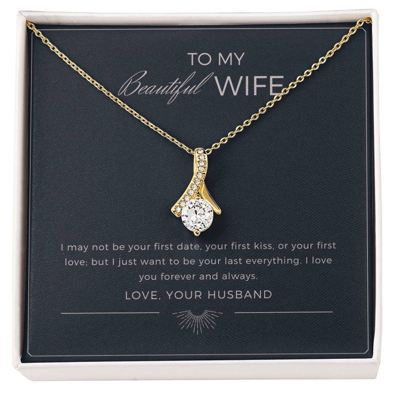 To My Beautiful Wife Gold Pendant Necklace, Romantic Gift for Wife, Anniversary Necklace, Birthday Gift for Wife- Gift shop near me - Goods of Gift