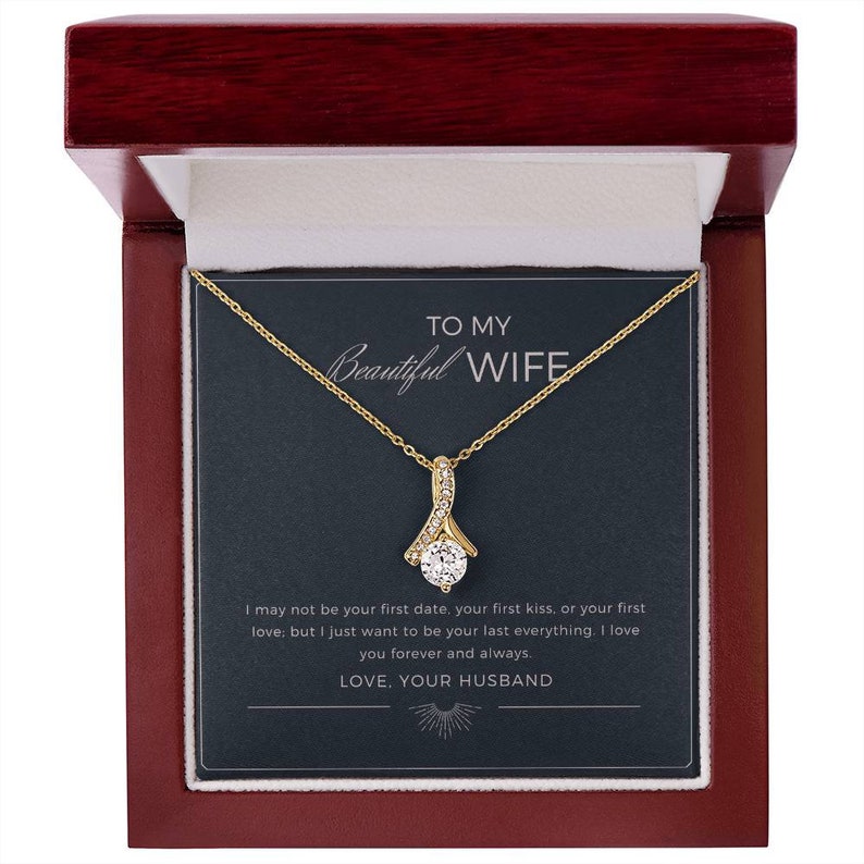 To My Beautiful Wife Gold Pendant Necklace, Romantic Gift for Wife, Anniversary Necklace, Birthday Gift for Wife- Gift shop near me - Goods of Gift