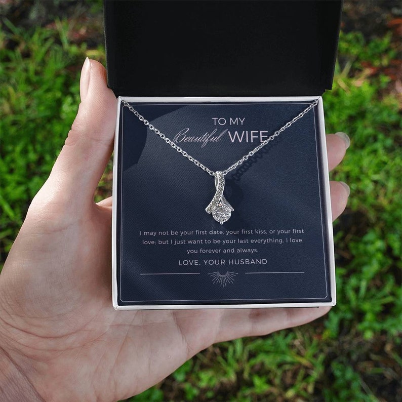 To My Beautiful Wife Gold Pendant Necklace, Romantic Gift for Wife, Anniversary Necklace, Birthday Gift for Wife- Gift shop near me - Goods of Gift