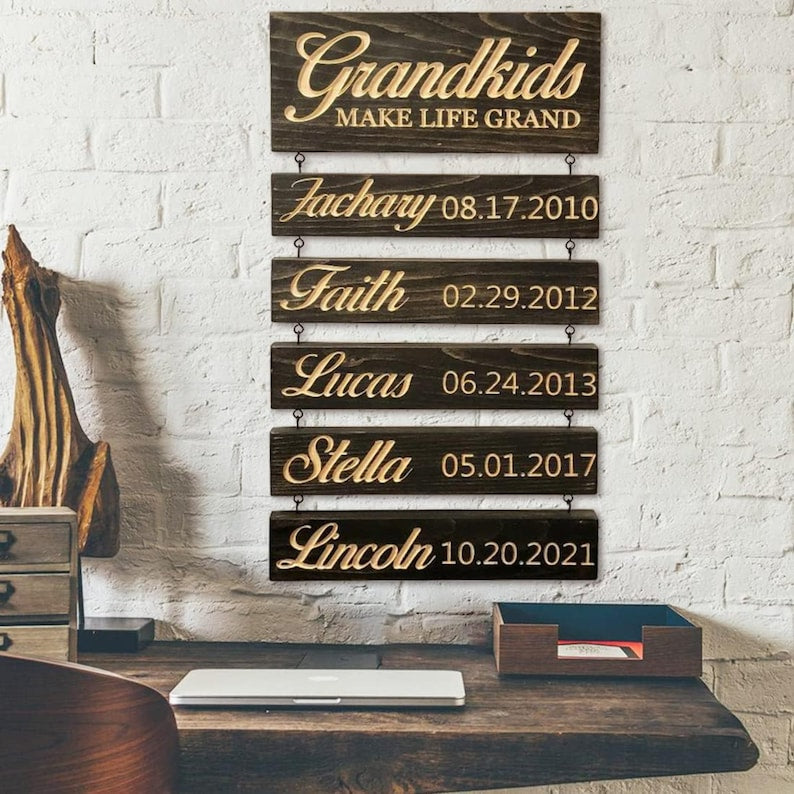 Personalized Wooden Sign, Christmas Gift for Grandma from Daughter, Grandchildren Sign, Wooden Name Signs, Home Decor, Personalized Gift