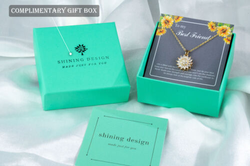 Spinning Crystal Sunshine Sunflower Flower Necklace with Gift Box